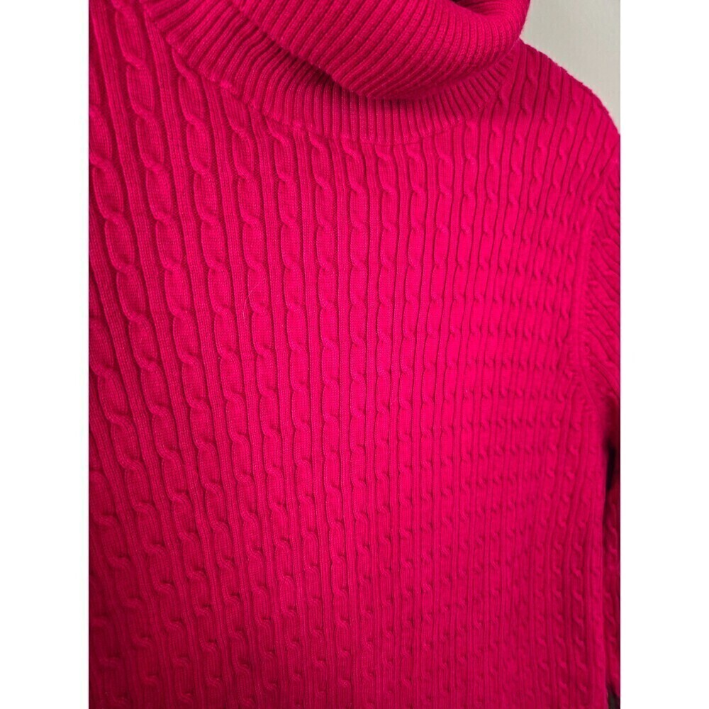 Lands' End Women's Red Cable Knit Long Sleeve Turtleneck Sweater Size Large - Picture 4 of 6